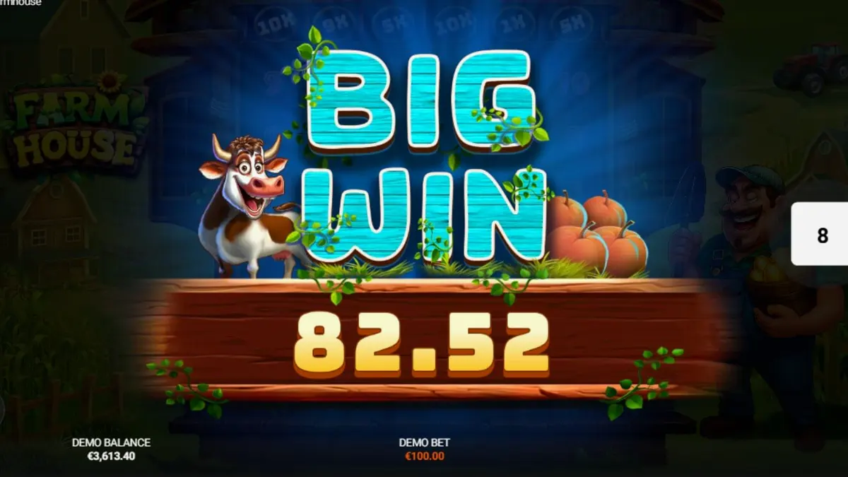 Tampilan visual slot Farm House dengan tema peternakan dan grid cluster pays